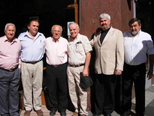 Left to Right -- Adolfo Curti, Don Lee, Alberto Piccinini, George Vair, Pat Riley, and Dante Manzano attended the ceremony in Buenos Aires honouring the Saint John Longshoremen. Curti and Manzano are two of the political prisoners who were released as a result of the action in Saint John on July 3rd, 1979. Piccinini was released a year later.